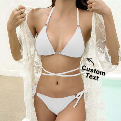 Custom Name Waist Band Halter Triangle Tie Side Bikini Sets Personalized DIY Crystal Letters Bikini