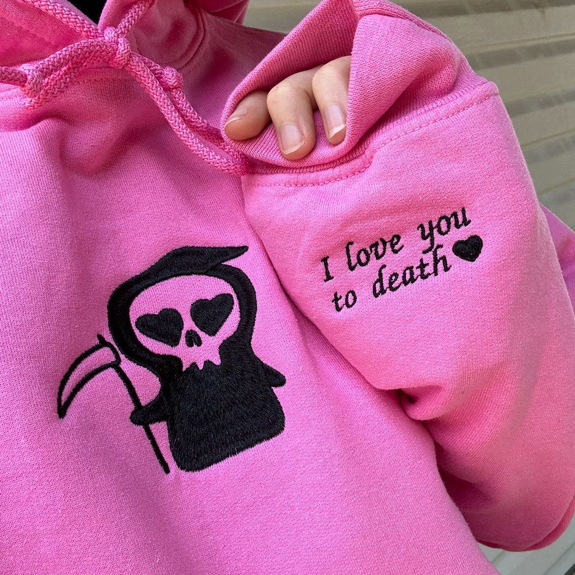 I Love You To Death Grim Reapers Matching Embroidery Set - custom sleeve option HCMD0440