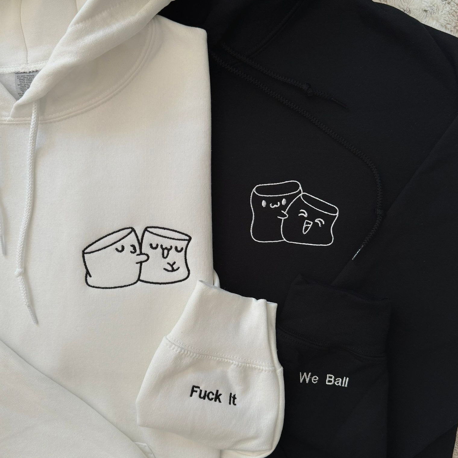 Marshmallow Love Matching Embroidery Set - custom sleeves & roman numerals under design option