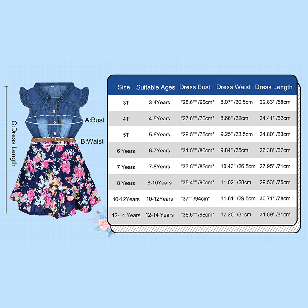 Western Dress Girls, Denim Tops Flower Girl Dress, Princess Dresses for Girls, Party Dresses for Girls 3-14 Years