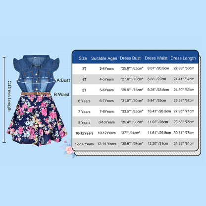 Western Dress Girls, Denim Tops Flower Girl Dress, Princess Dresses for Girls, Party Dresses for Girls 3-14 Years
