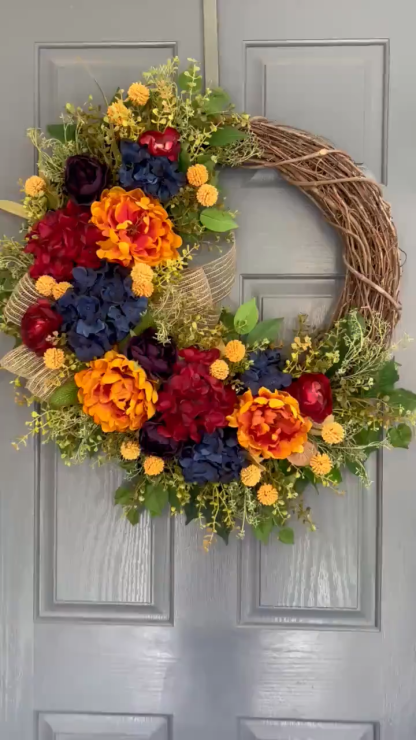 Elegant Autumn Peony Wreath – Front Door Fall Decoration
