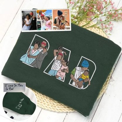 🎨💖 Custom Family Portrait Embroidered Sweatshirt – A Special Gift for Mom and Dad Featuring Kids' Drawing & Nicknames on Sleeves