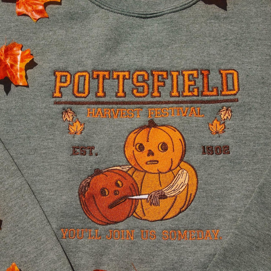 Pottsfield Harvest Festival Pumpkin Carver Embroidered Sweater inspired by Over The Garden Wall - Fall Autumn Halloween Shirt