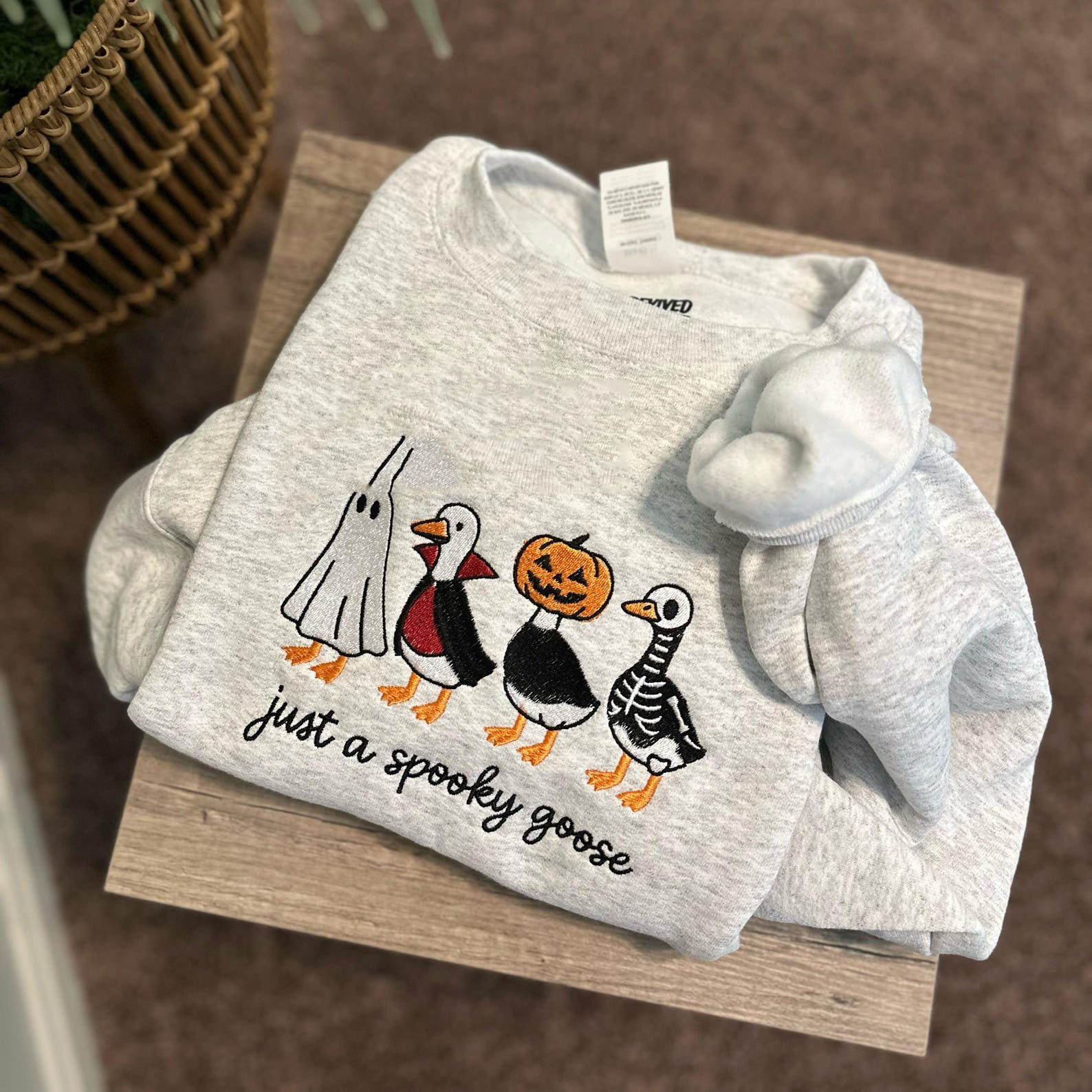 Spooky Goose Embroidered Sweatshirt Halloween Spooky Season Embroidery Geese Fall Autumn