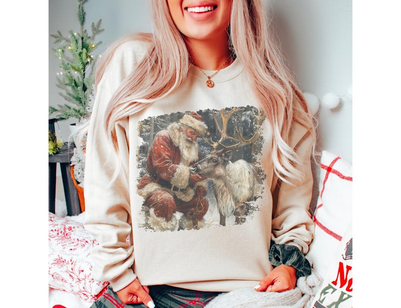 Vintage Reindeer & Santa Christmas Sweatshirt