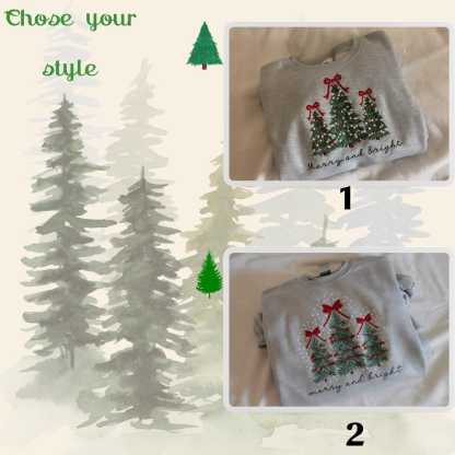 Embroidered Merry and Bright Pine-tree Sweatshirts for Christmas | Christmas Tree Sweater