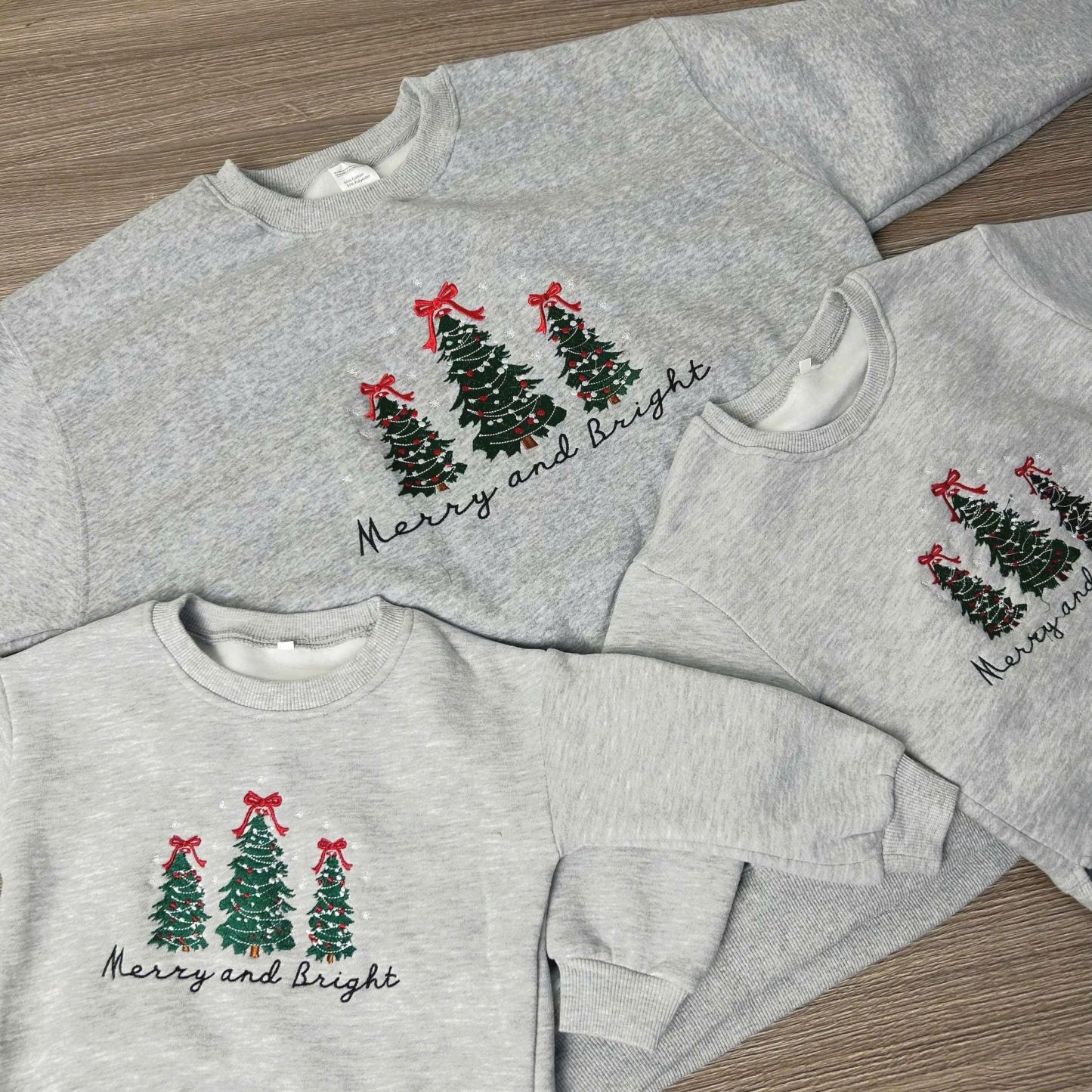 Embroidered Merry and Bright Pine-tree Sweatshirts for Christmas | Christmas Tree Sweater