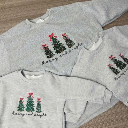 Embroidered Merry and Bright Pine-tree Sweatshirts for Christmas | Christmas Tree Sweater