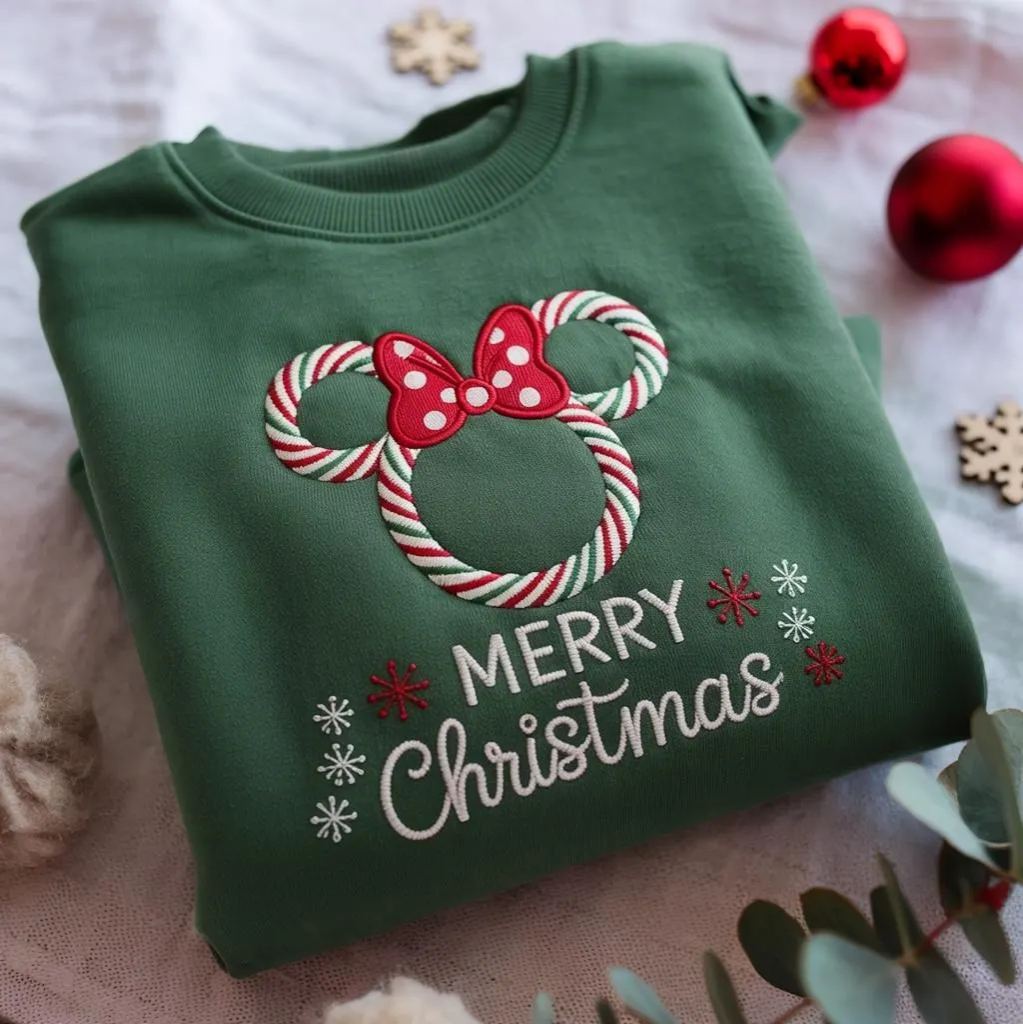 EMBROIDERED Peppermint Minnie Christmas Sweatshirt | Disney Holiday Sweatshirtshirt