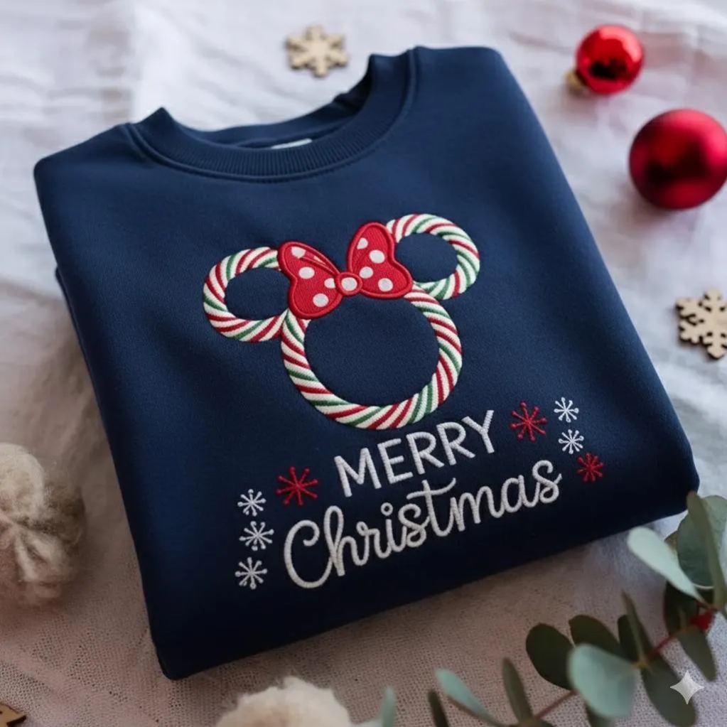 EMBROIDERED Peppermint Minnie Christmas Sweatshirt | Disney Holiday Sweatshirtshirt