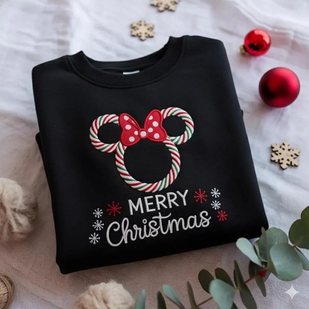 EMBROIDERED Peppermint Minnie Christmas Sweatshirt | Disney Holiday Sweatshirtshirt