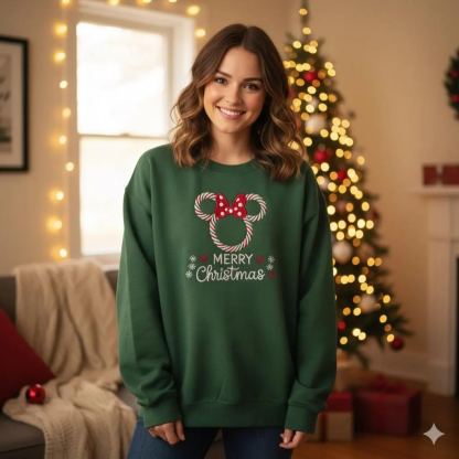 EMBROIDERED Peppermint Minnie Christmas Sweatshirt | Disney Holiday Sweatshirtshirt