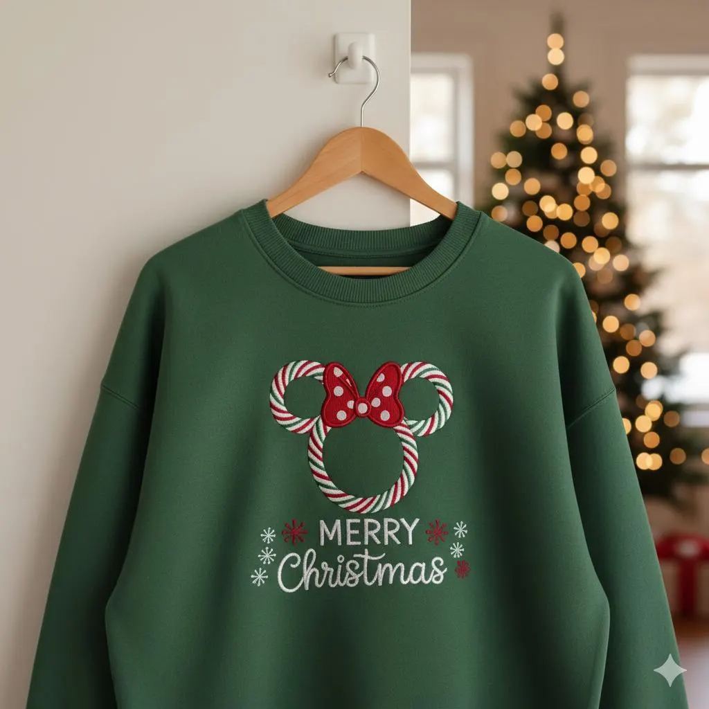 EMBROIDERED Peppermint Minnie Christmas Sweatshirt | Disney Holiday Sweatshirtshirt