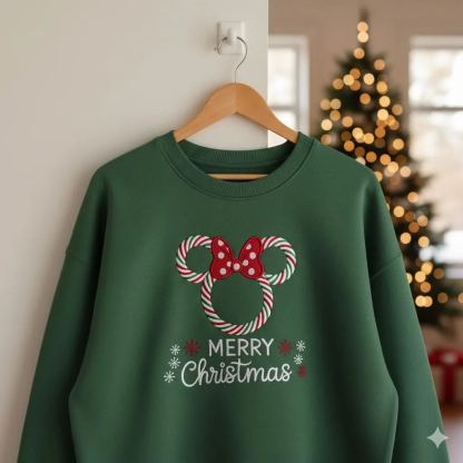 EMBROIDERED Peppermint Minnie Christmas Sweatshirt | Disney Holiday Sweatshirtshirt
