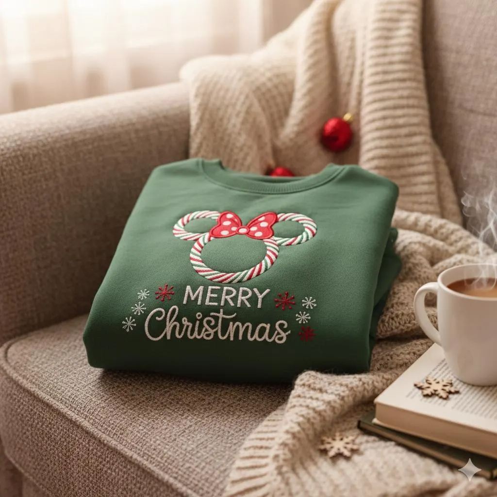EMBROIDERED Peppermint Minnie Christmas Sweatshirt | Disney Holiday Sweatshirtshirt