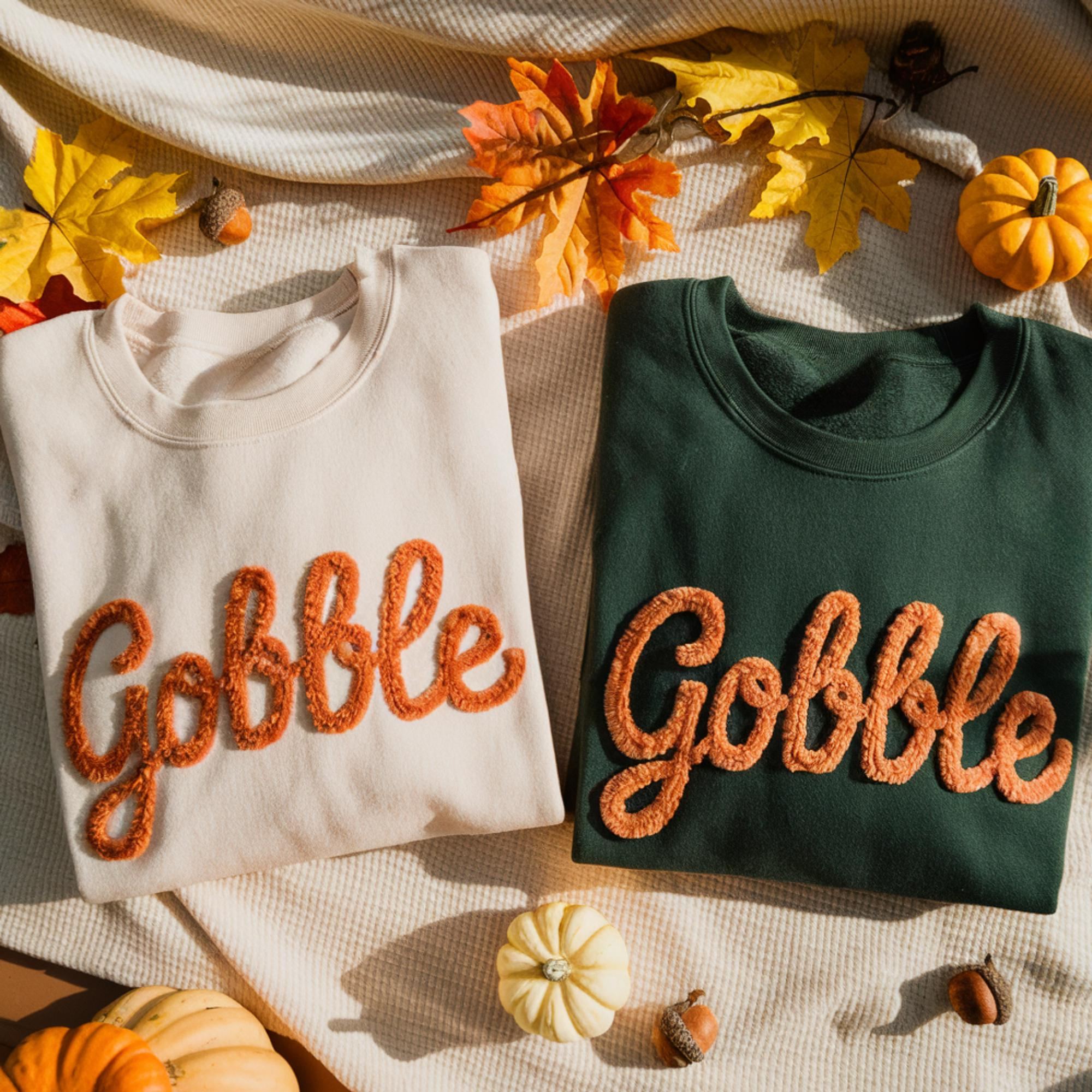 Embroidered Thankful Chenille Yarn Sweatshirt for Thanksgiving 
