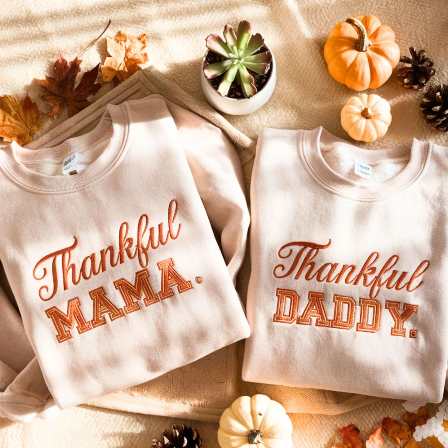 Thankful Family Thanksgiving Embroidered SweatShirts