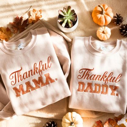 Thankful Family Thanksgiving Embroidered SweatShirts