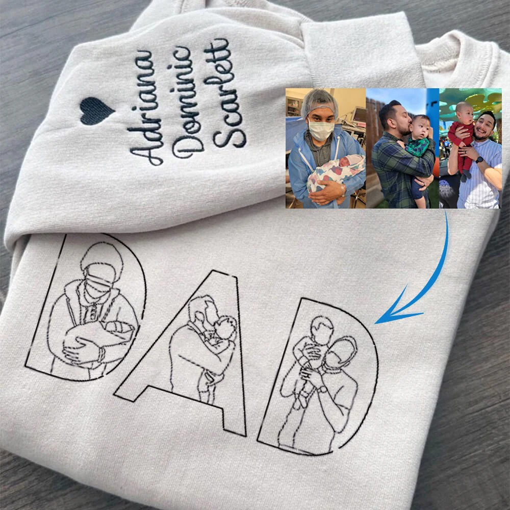 👨‍👧‍👦 Custom Dad & Kids Silhouette Sweatshirt –Embroidered from Your Photo – Perfect Father's Day or Birthday Gift
