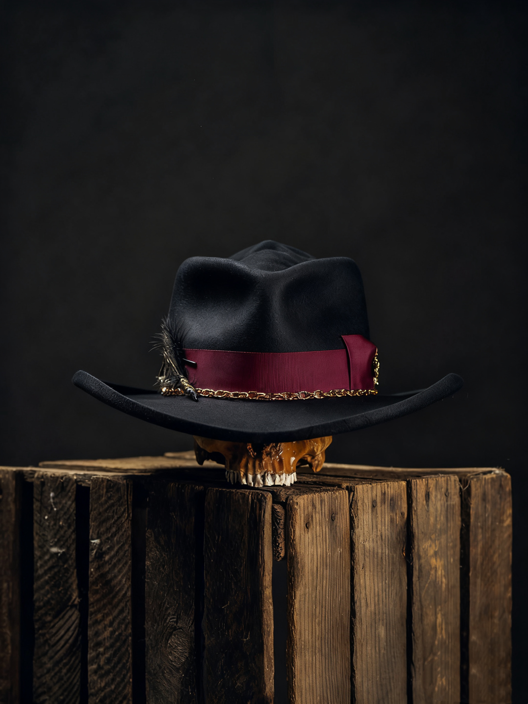 Crimson Chain Feather Vintage Hat