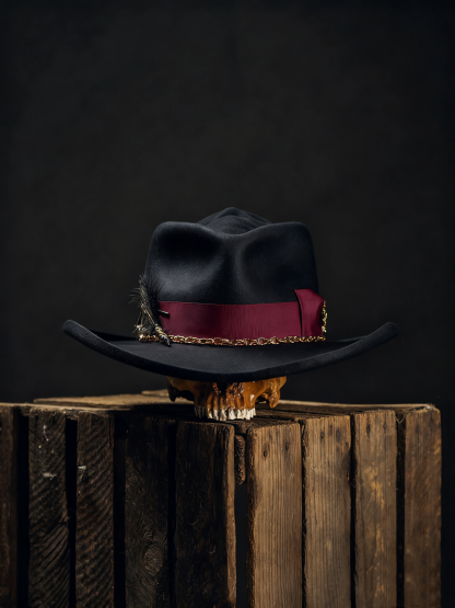 Crimson Chain Feather Vintage Hat