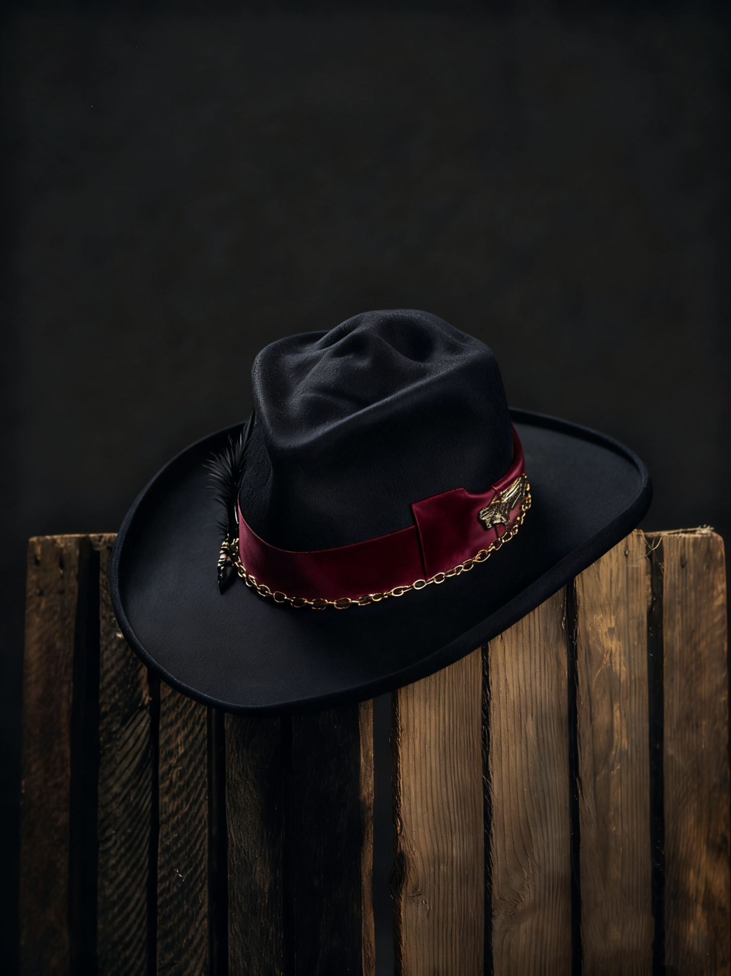 Crimson Chain Feather Vintage Hat
