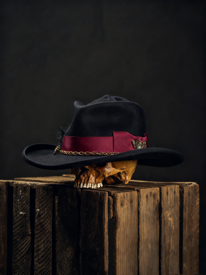 Crimson Chain Feather Vintage Hat