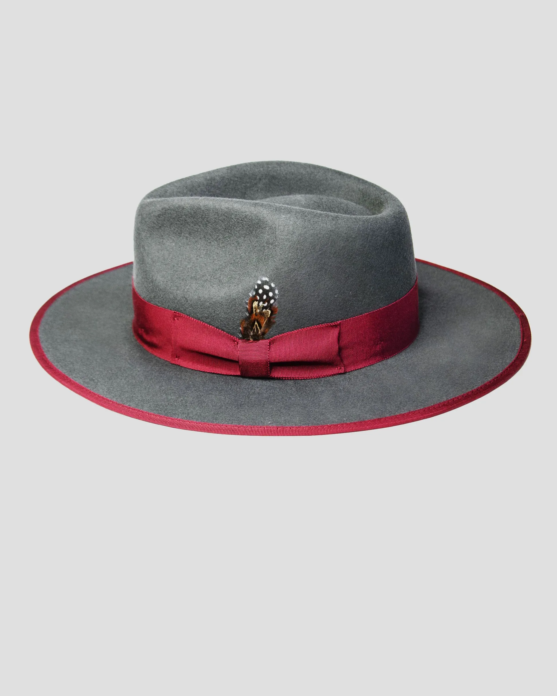 Custom Ferguson Fedora Hat - Slate + Burgundy