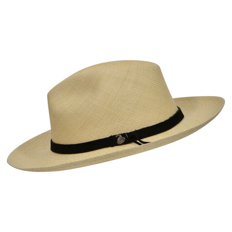 Original Panama Hat - Wide Brim Fedora - Natural Straw - Black Leather Band - Handmade in Ecuador by Ecua-Andino - EA - HatBox Included-FREE SHIPPING