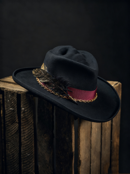 Crimson Chain Feather Vintage Hat