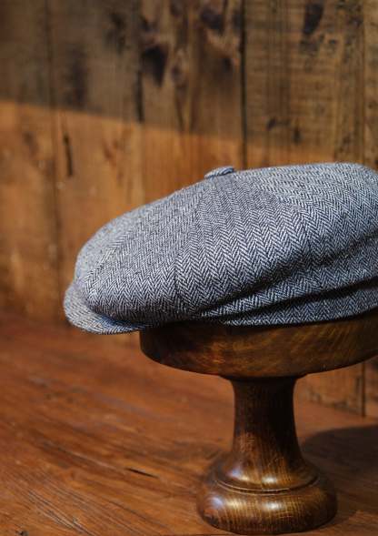 Fulton Baker Boy - (Mid-Width) Light Blue Herringbone Pure Silk