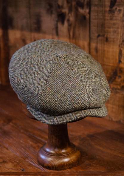 Ridgmount Baker Boy - (Narrow Width) Green Herringbone Donegal Tweed