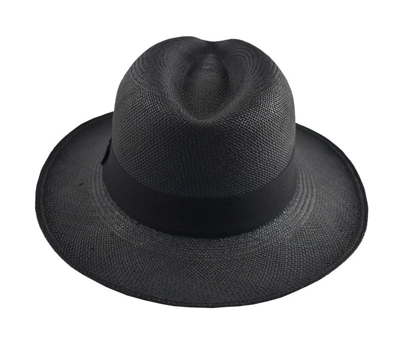 Black Classic Fedora | Genuine Panama Hat | Toquilla Straw | Handwoven in Ecuador - EA - HatBox Included