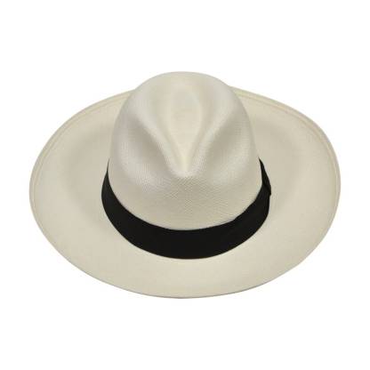 Genuine Panama Hat - Black Band - Wide Brim Classic Summer Fedora - White Toquilla Straw - Handwoven in Ecuador - GPH - HatBox Included-FREE SHIPPING