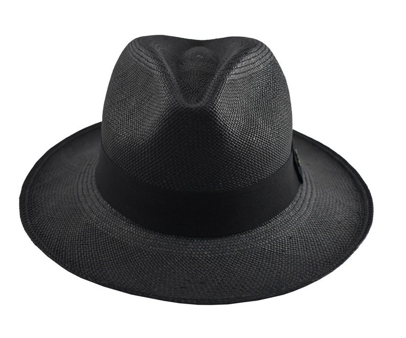 Black Classic Fedora | Genuine Panama Hat | Toquilla Straw | Handwoven in Ecuador - EA - HatBox Included