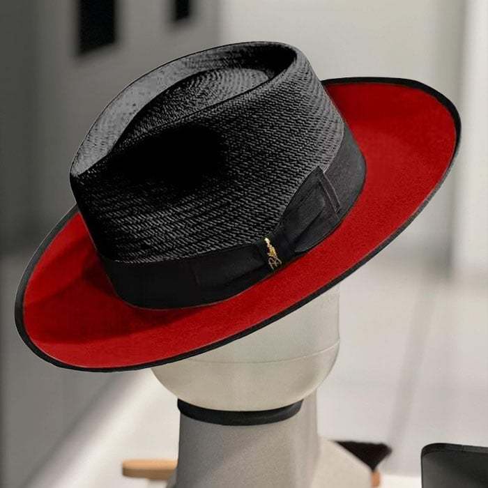 Bellyhat Exclusive Panama and Felt Two Tone Fox-Black/DarkRed