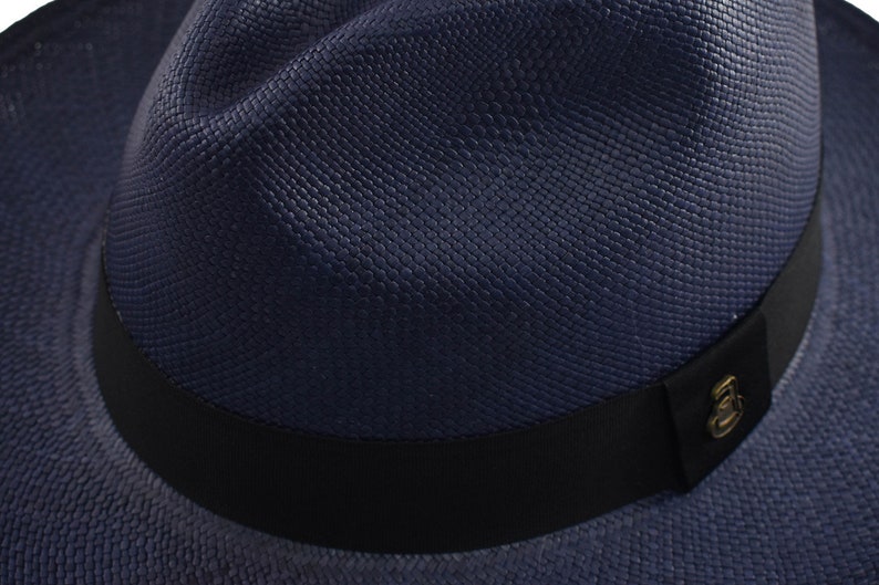Navy Blue Classic Fedora | Genuine Panama Hat | Toquilla Straw | Handwoven in Ecuador - EA - HatBox Included