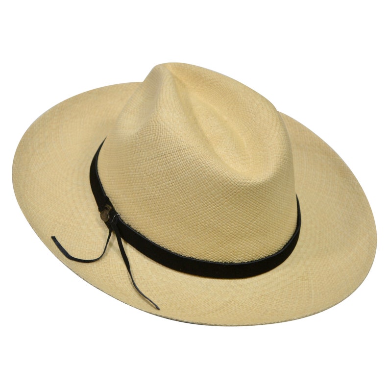 Original Panama Hat - Wide Brim Fedora - Natural Straw - Black Leather Band - Handmade in Ecuador by Ecua-Andino - EA - HatBox Included-FREE SHIPPING