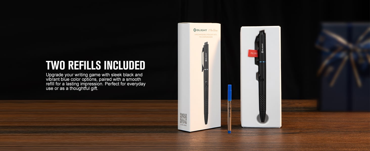 Two refills are included in the package, normally black and blue ink