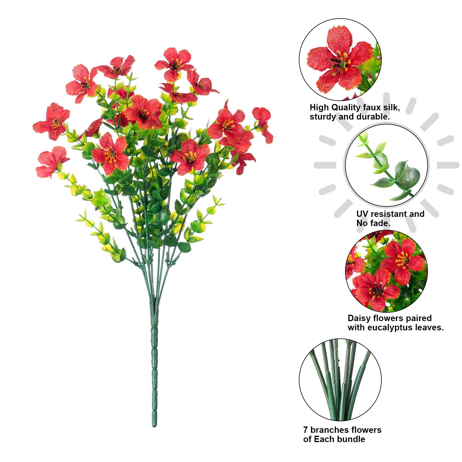 14" Silk Daisy with Eucalyptus 12 Bundles- Red