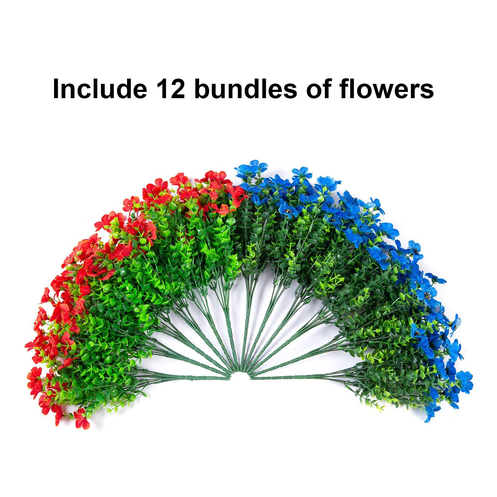 14" Silk Daisy with Eucalyptus 12 Bundles- Red Blue