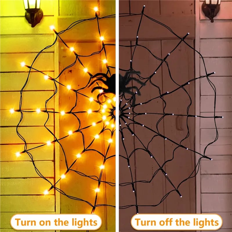 LED Spider Web Halloween Lights, Halloween Decorations for Indoor Outdoor House Garden Yard Party, Waterproof Spider Web Lights with Remote Control