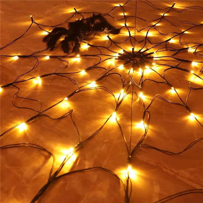 LED Spider Web Halloween Lights, Halloween Decorations for Indoor Outdoor House Garden Yard Party, Waterproof Spider Web Lights with Remote Control