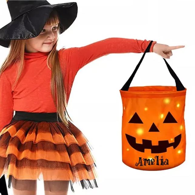 Personalized Halloween LED Light Pumpkin Bucket | CWHalloween10