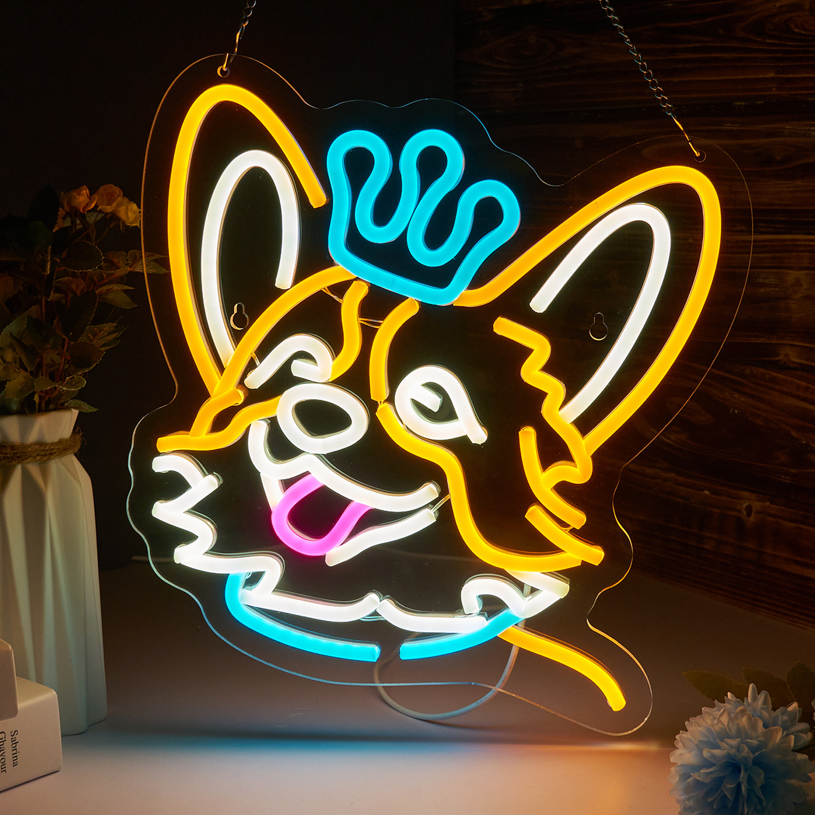Corgi Neon Sign Dog Neon Sign for wall decor Teen Room Gifts for Birthday Kids Room Boys Room Playroom Decor(12.6 x12.2 in)