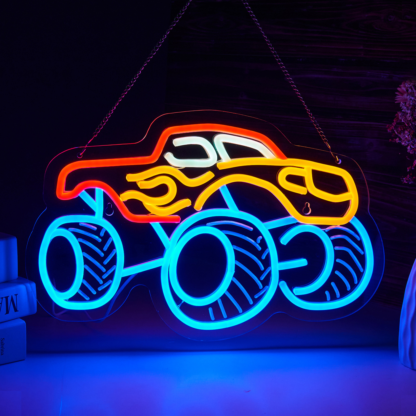 Monster Truck Neon Sign for Wall Decor Teen Room Decor Gifts for Birthday Kids Boys Room Playroom Decor(16 x10.2 in)