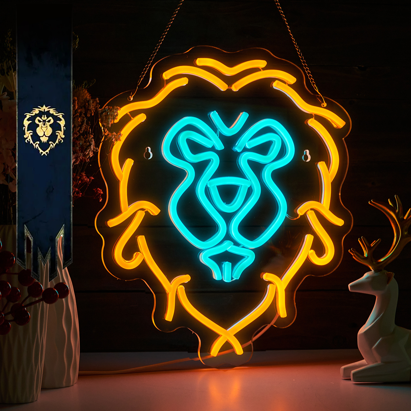 Lion Neon Sign The Alliance LED lignt for Wall Decor Kids room Bedroom Teens room Game room decor (Yellow + Blue Lion)