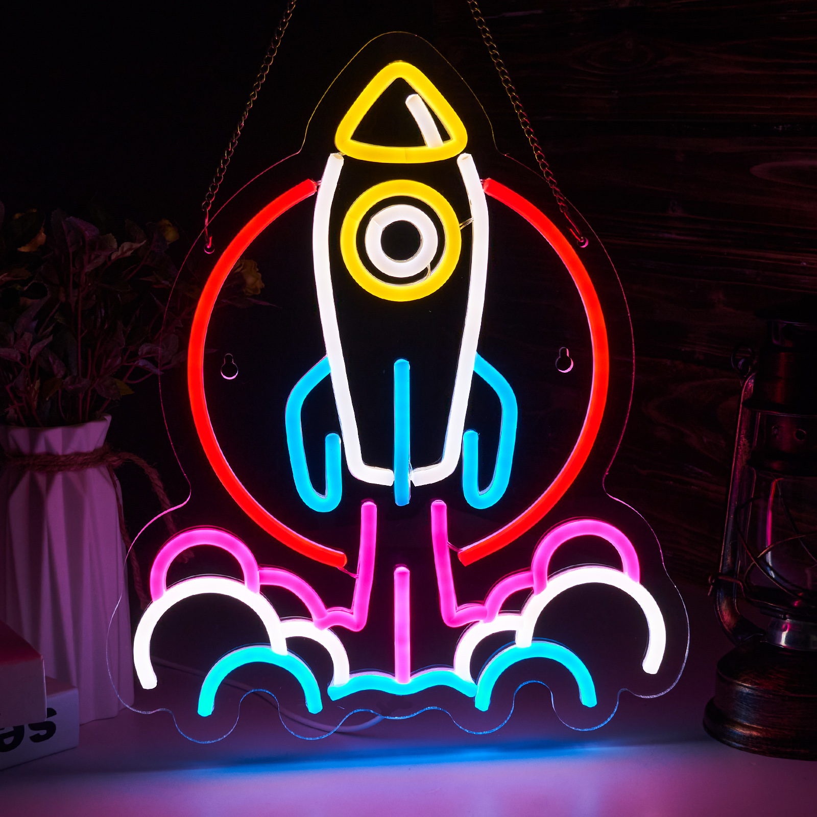 Rocket Neon Sign Universe Neon Light for wall decor Teen Room Gifts for Birthday Kids Room Art Decor (15x12.6 Inch)