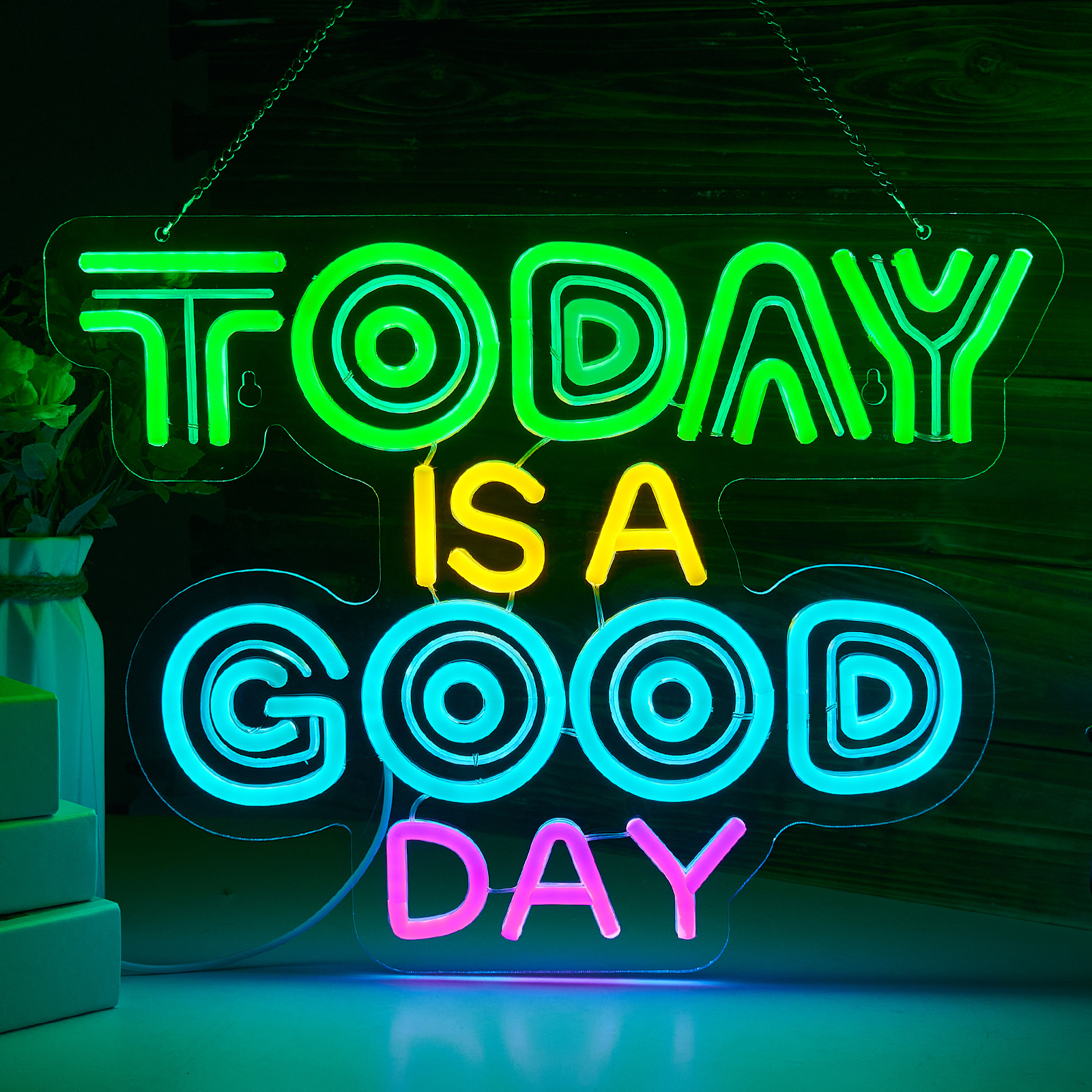 Today is a Good Day Neon Sign for wall decor Smart plug timer compatible USB-Powered Suitable for Teen Room Gifts for Birthday Kids Room Bar Cafe Restaurant Office Living Room(16.4x12.4 Inch)